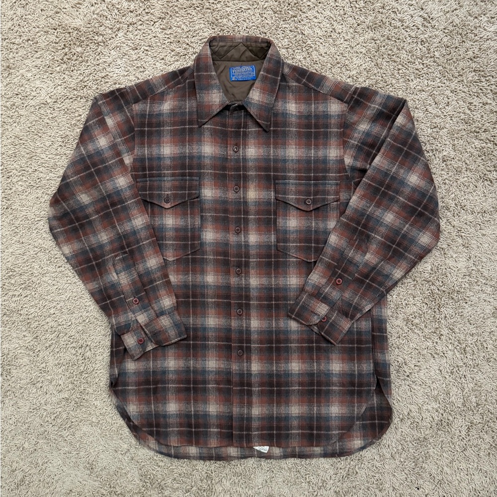 Vintage Pendleton Shirt Men 16.5/L Brown Plaid Flannel Button Flap Pocket Wool